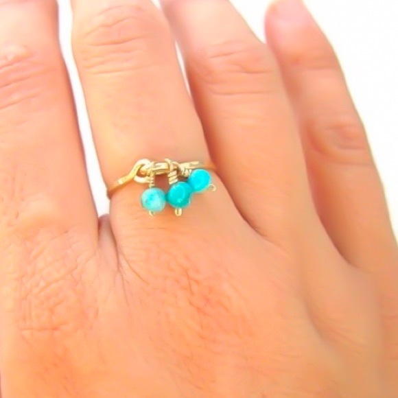 All Sizes 2-14 Cute Gold Turquoise Charms Ring - Picture 1 of 6